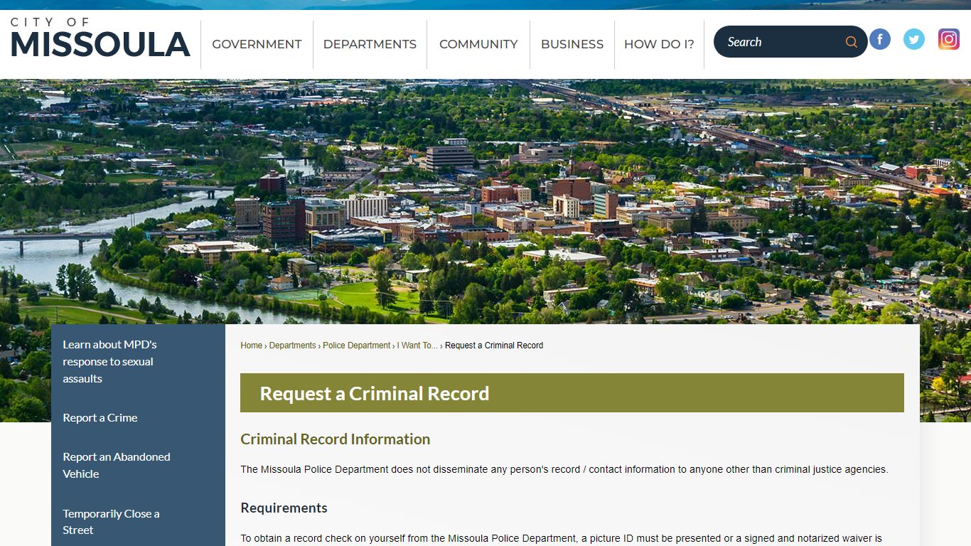 Request a Criminal Record | Missoula, MT - Official Website